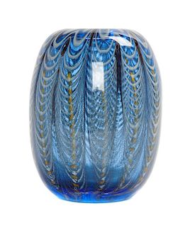 A Dominick Labino Feather Pull Vase Height 5 inches.