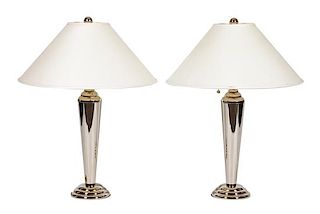 A Pair of Stiffel Chrome Lamps Height 29 inches.