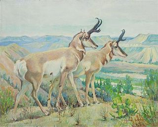 H. Boylston Dummer, (American, 1878-1945), Antelope in Canyon Landscape