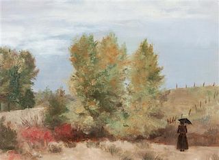 Clarisse Madelene Laurent, (American, 1857-1940), Figure in Landscape