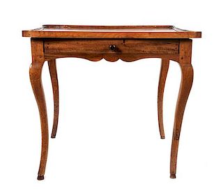 A Louis XV Style Walnut Table Height 27 x width 29 1/2 x depth 29 1/2 inches.