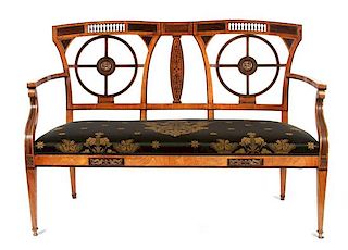 A Neoclassical Settee Height 35 1/4 x width 50 x depth 22 1/4 inches.