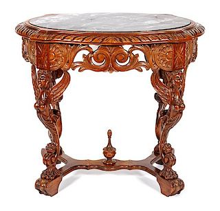 * An Empire Style Marble Top Occasional Table Height 30 x width 33 x depth 22 1/2 inches.