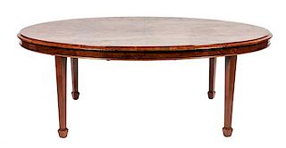 A Burlwood Coffee Table Height 19 3/4 x width 41 x depth 56 inches.