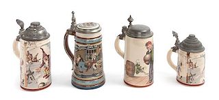 A Group of Four Mettlach Steins Height of tallest 9 inches.