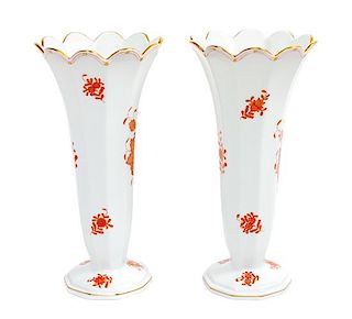 * A Pair of Herend Porcelain Vases Height 8 3/4 inches.