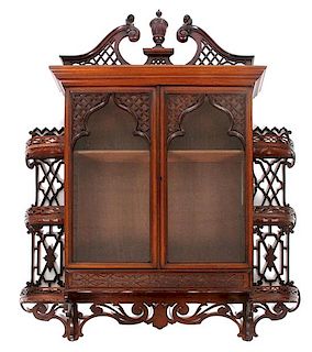 A Mahogany Hanging Vitrine Cabinet Height 43 x width 37 1/2 x depth 6 inches.