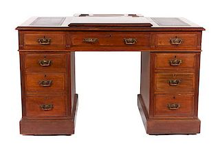 * An English Pedestal Desk Height 29 x width 47 1/2 x depth 26 inches.