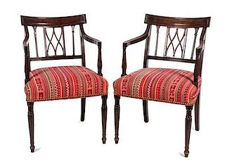 * A Group of Three Hepplewhite Style Open Armchairs Height 32 inches.