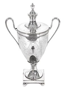 A Silver-Plate Lidded Coffee Urn Height 22 inches.