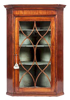 An English Hanging Corner Cabinet Height 43 1/2 inches.