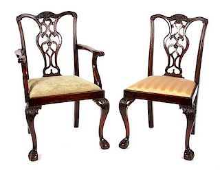 A Set of Ten Chippendale Style Chairs Height 39 inches.
