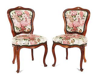 * A Pair of Victorian Walnut Side Chairs Height 35 inches.