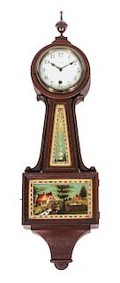 * An American Mahogany Banjo Clock, Sessions Height 37 x width 11 x depth 4 inches.