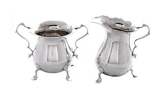 * An American Silver Creamer and Sugar, Ellmore Silver Co., Early to Mid 20th Century, each with scalloped rim.