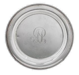 * An American Silver Plate, Mauser Mfg. Co., New York, NY, monogrammed with beaded edge.