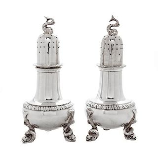 * A Pair of American Silver Pepper Shakers, Tuttle Silversmiths, Boston, MA, retailed by Shreve Crump & Low Co., each with dolph