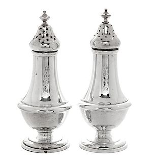 * A Pair of American Silver Pepper Shakers, Gorham Mfg. Co., Providence, RI, 20th Century, monogrammed.