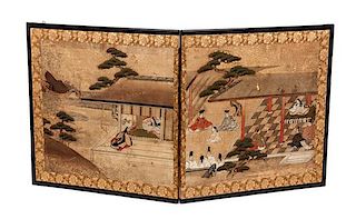 * A Japanese Two-Panel Screen Overall: 23 x 44 1/2 inches.