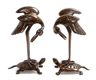 * A Pair of Bronze Figural Sculptures Height 11 inches.