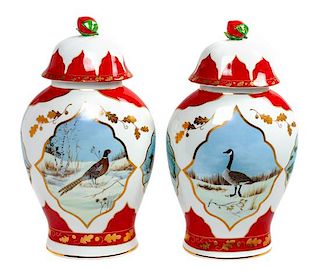 * Two Lynn Chase Porcelain Lidded Jars Height 15 inches.
