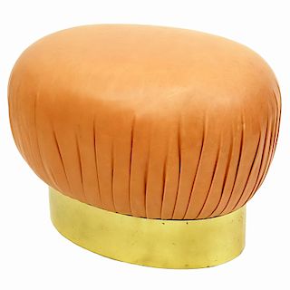 Karl Springer Leather and Brass Poof / Ottoman