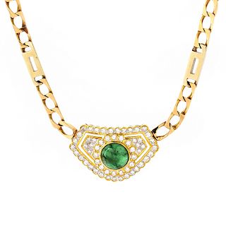 Emerald, Diamond and 14K Gold Pendant Necklace