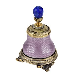 Faberge Style Guilloche Enamel and Silver Gum Pot