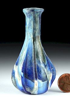 Rare Roman Pillar-Molded Marbled Glass Unguentarium