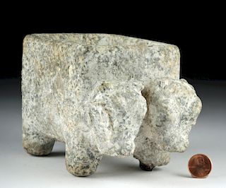 Ancient Sumerian Marble Mortar w/ 2 Bull Heads