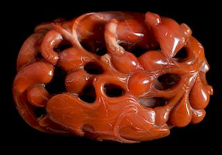 Carved Red Jade Twin Rat Fruit