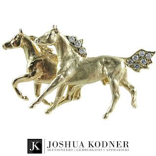 14K Diamond Horse Brooch Pin.