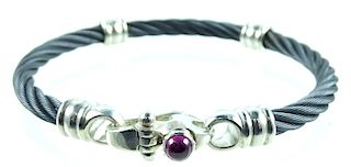 Estate Titanium & Ruby Cabochon Cable Bracelet