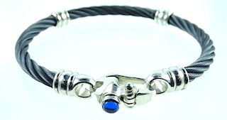 Estate Titanium & Sapphire Cabochon Cable Bracelet