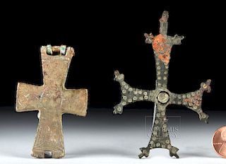 Lot of 2 Byzantine Bronze Crucifix Pendants