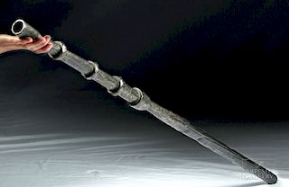 17th C. Chinese Iron & Wood Hand Cannon / Wood Pole