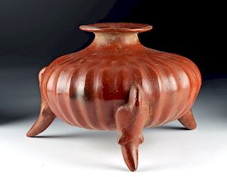 Colima Redware Gadrooned Olla w/ Parrot Legs