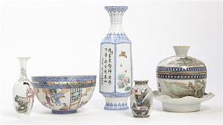 * A Group of Five Chinese Eggshell Porcelain Articles, Height of tallest 8 1/2 inches.