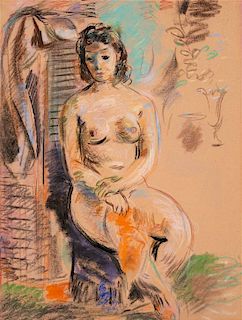 Francis Chapin, (American, 1899-1965), A group of three works: Nude, Nude with Orange Drape, and Vase of Flowers