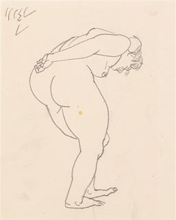 George Grosz, (German-American, 1893-1959), Nude Bending Forward, 1915; Untitled (Nude Torso) (verso)
