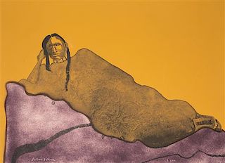 Fritz Scholder, (American, 1937-2005), Reclining Indian Woman and Indian Woman with Feather Fan