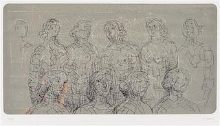 Henry Moore, (English, 1898-1986), Female Figures with Grey Background, 1980