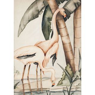 Watercolor of Flamingos