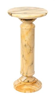 A Cream/Black/Brown Marble Columnar Pedestal Height 31 1/2 inches.