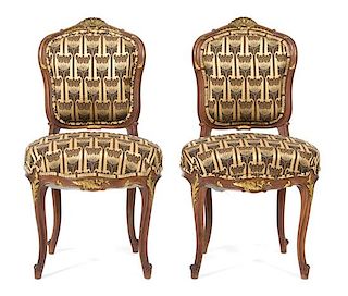 A Pair of Louis XV Style Mahogany Side Chairs Height 34 1/2 inches.