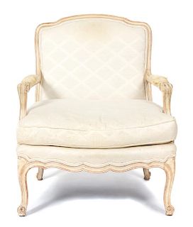 A Louis XV Upholstered Fauteuil Height 34 1/2 inches.