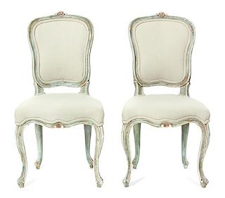 A Group of Six Painted Louis XV Chairs Height 36 inches.