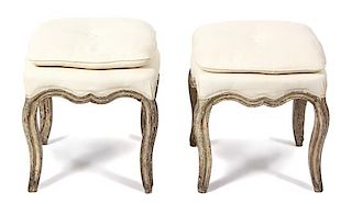 A Pair of Louis XV Style Painted Tabourets Height 18 x 17 inches square.