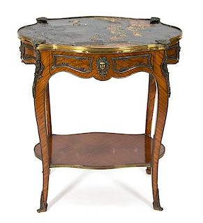 A Louis XV Style Gilt Metal Mounted Kingwood Side Table Height 28 x width 26 x diameter 18 1/2