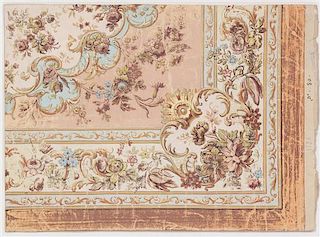 A Work on Paper of An Aubusson Rug Design 16 x 11 3/4 inches.